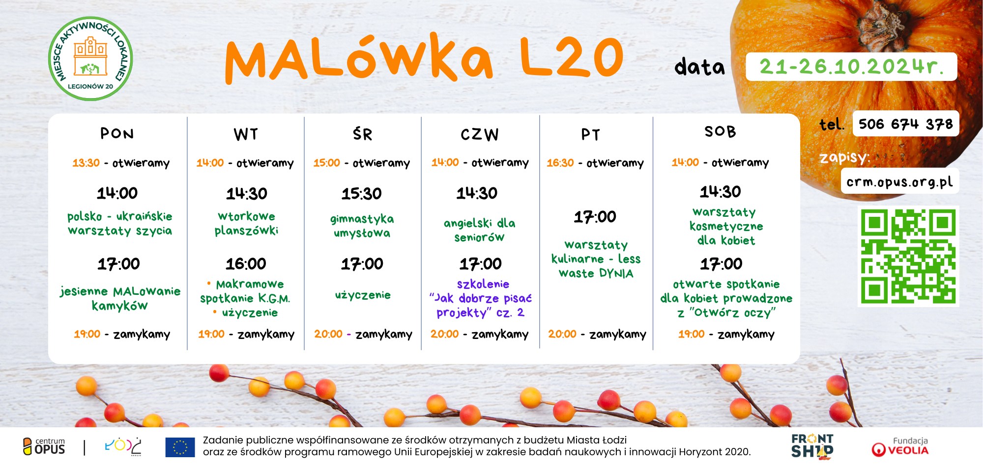 Miejsce Aktywności Lokalnej Legionów 20 (harmonogram 21-26 października)